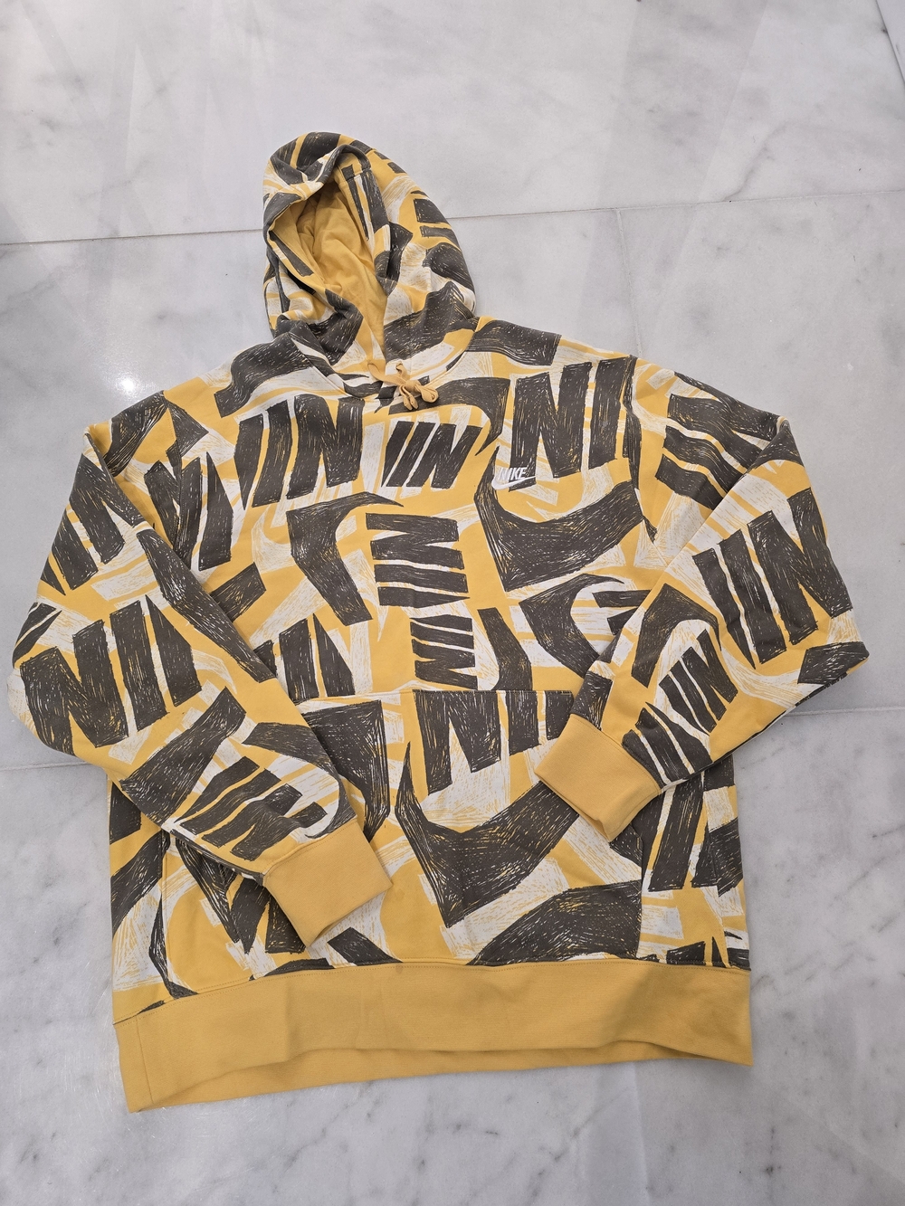 Nike Yellow and Black Allover Logo Hoodie